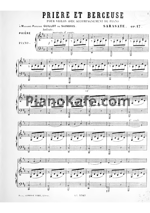 Ноты Пабло де Сарасате - Молитва и колыбельная (Соч. 17) - PianoKafe.com