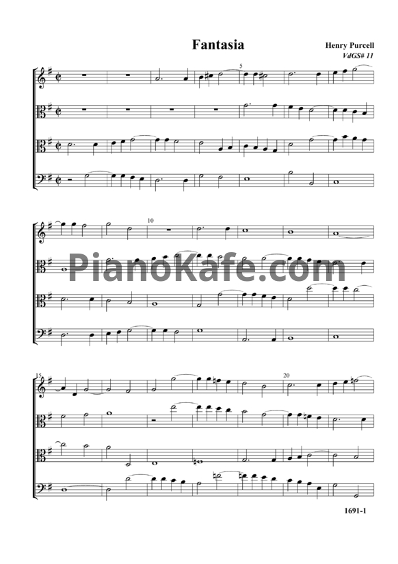 Ноты Генри Пёрселл - Фантазия №11 для 4-х виолончелей соль мажор (Z 742) - PianoKafe.com