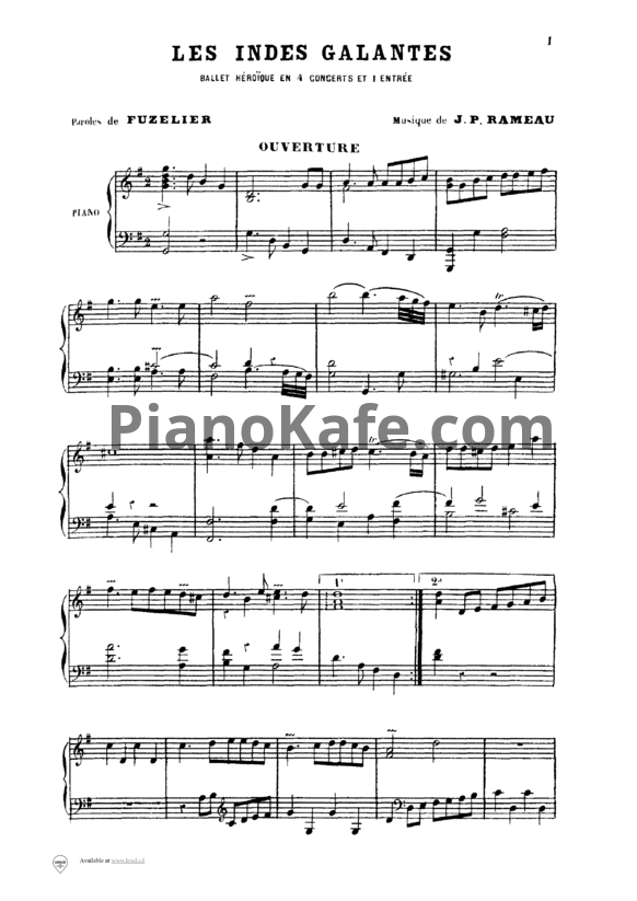 Ноты Жан-Филипп Рамо - Галантная Индия - PianoKafe.com