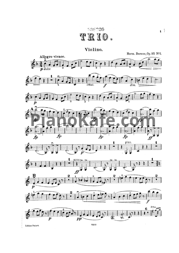 Ноты Г. Беренс - Трио (Скрипка, Op. 95, №1) - PianoKafe.com