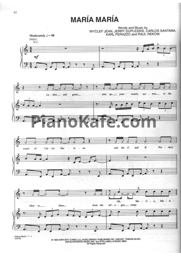 Ноты Carlos Santana - Maria Maria - PianoKafe.com