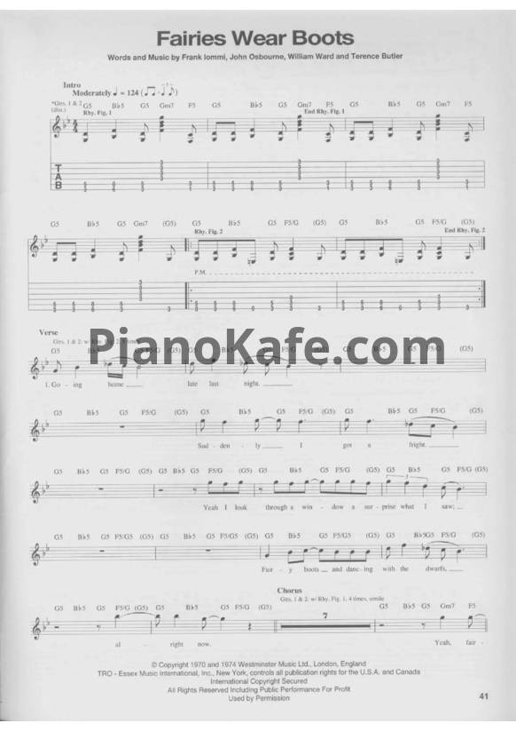 Ноты Black Sabbath - Fairies wear boots (Guitar tabs & Voice) - PianoKafe.com