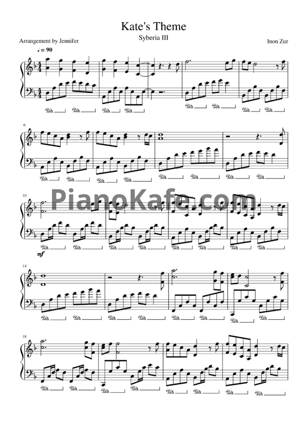Ноты Inon Zur - Kate theme - PianoKafe.com