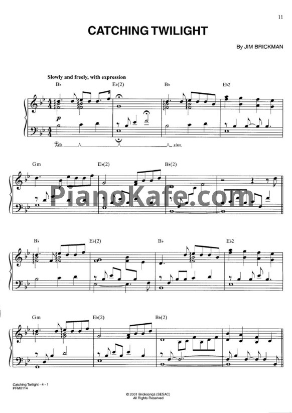 Ноты Jim Brickman - Catching twilight - PianoKafe.com