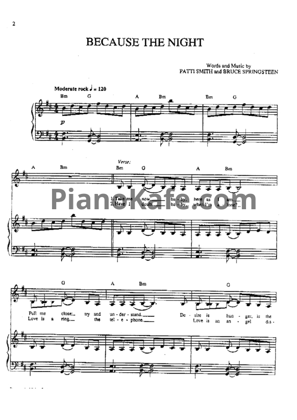 Ноты Patti Smith - Because the night - PianoKafe.com