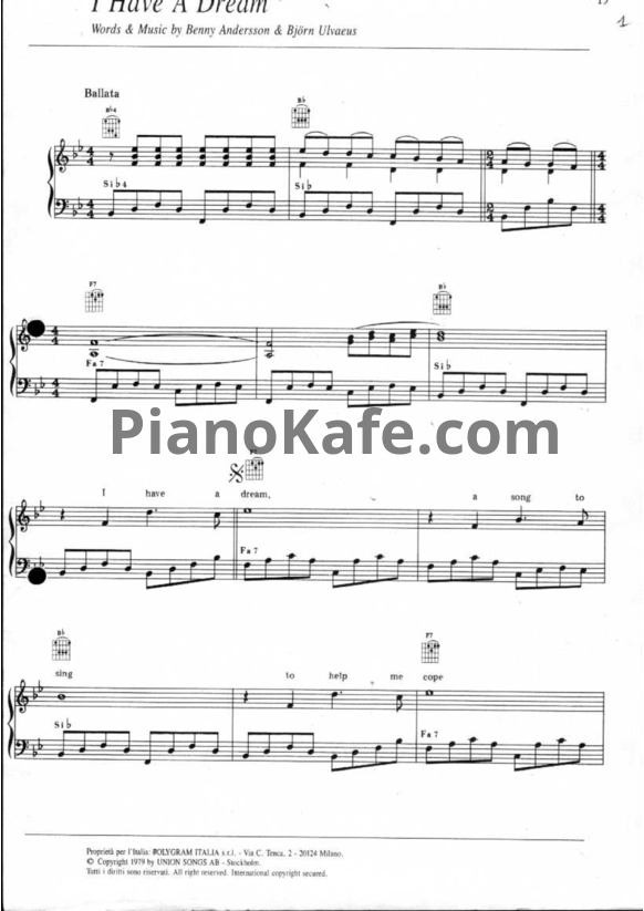 Ноты Abba - I Have A Dream - PianoKafe.com