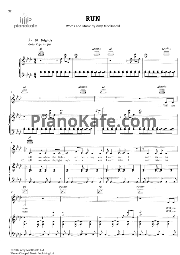Ноты Amy Macdonald - Run - PianoKafe.com