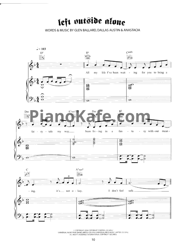 Ноты Anastacia - Left outsite alone - PianoKafe.com