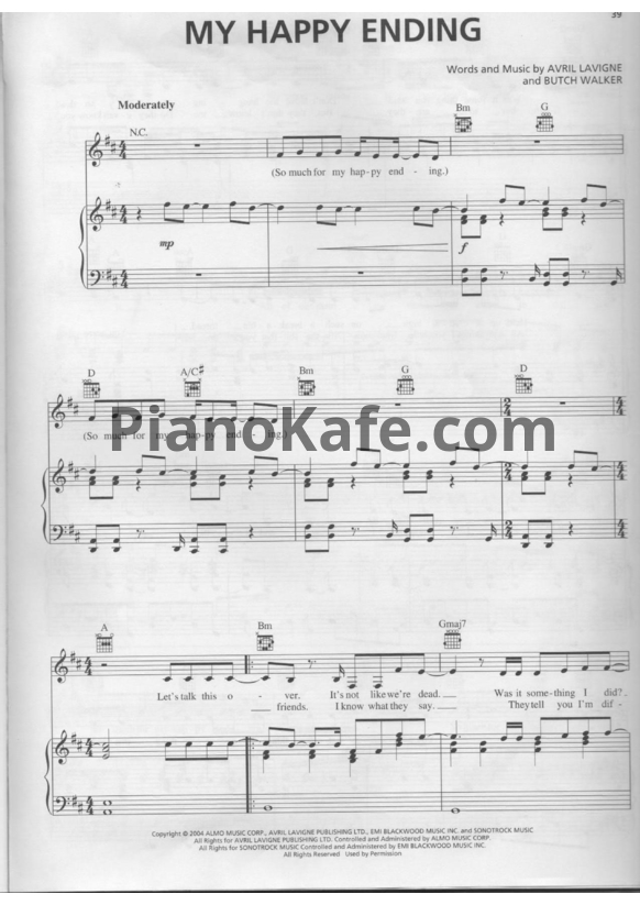 Ноты Avril Lavigne - My happy ending - PianoKafe.com