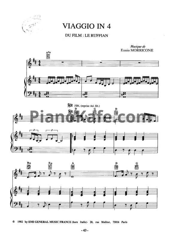 Ноты Ennio Morricone - Viaggio in 4 - PianoKafe.com
