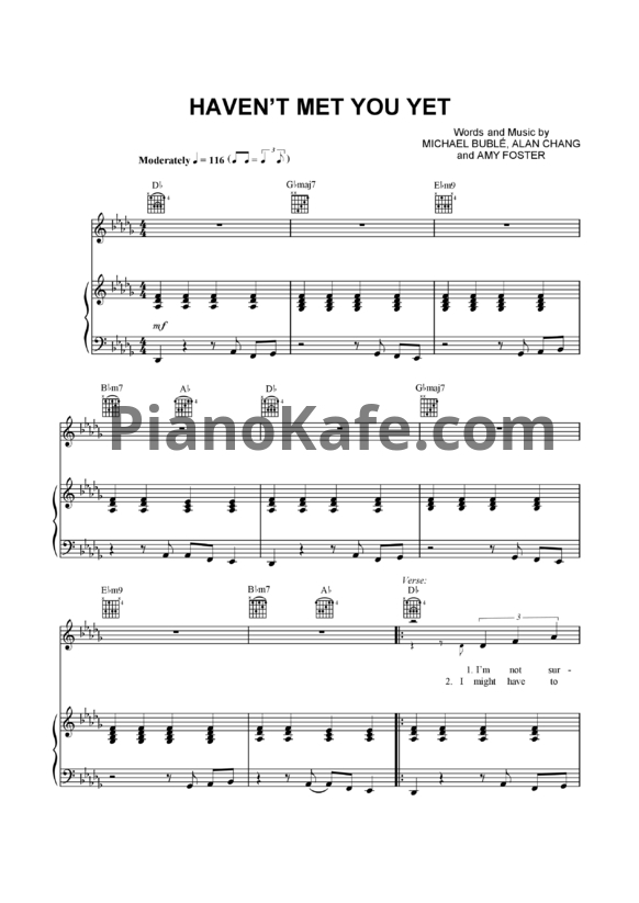 Ноты Michael Buble - Haven't met you yet - PianoKafe.com
