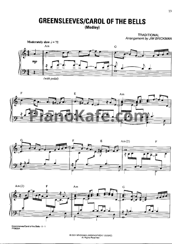 Ноты Jim Brickman - Greensleeves / Carol of the bells (Medley) - PianoKafe.com
