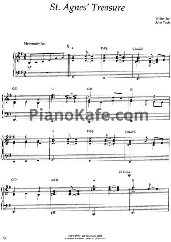 Ноты John Tesh - St. Agnes' Trasure - PianoKafe.com