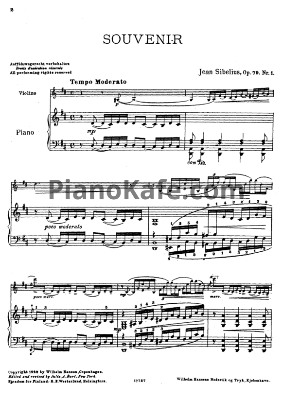 Ноты Ян Сибелиус - 6 пьес для скрипки и фортепиано (Op. 79) - PianoKafe.com