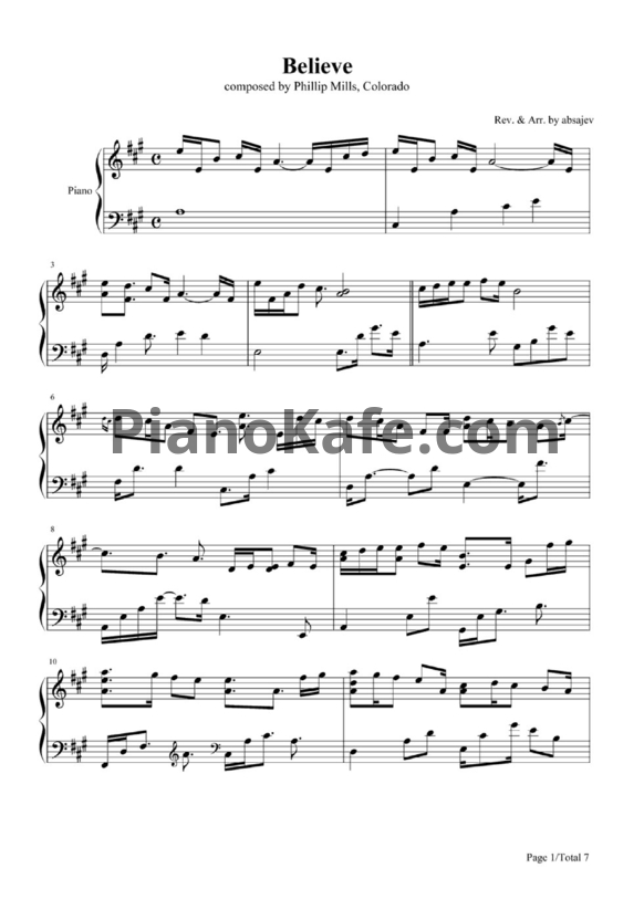 Ноты Phillip Mills - Believe - PianoKafe.com