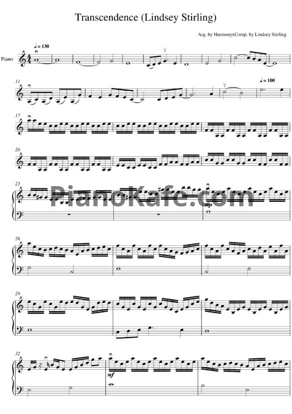 Ноты Lindsey Stirling - Transcendence - PianoKafe.com