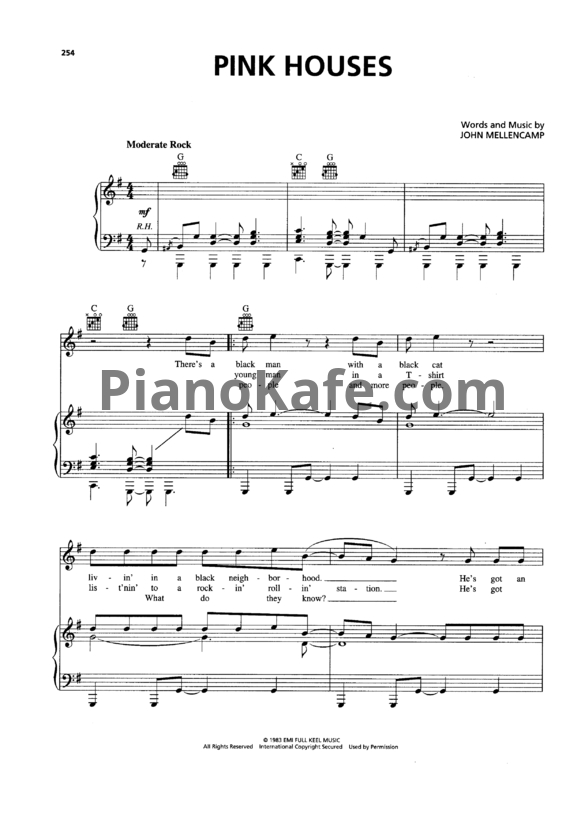 Ноты John Mellencamp - Pink houses - PianoKafe.com