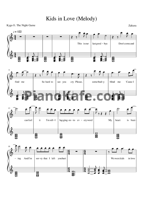 Ноты Kygo feat. The Night Game - Kids in love - PianoKafe.com