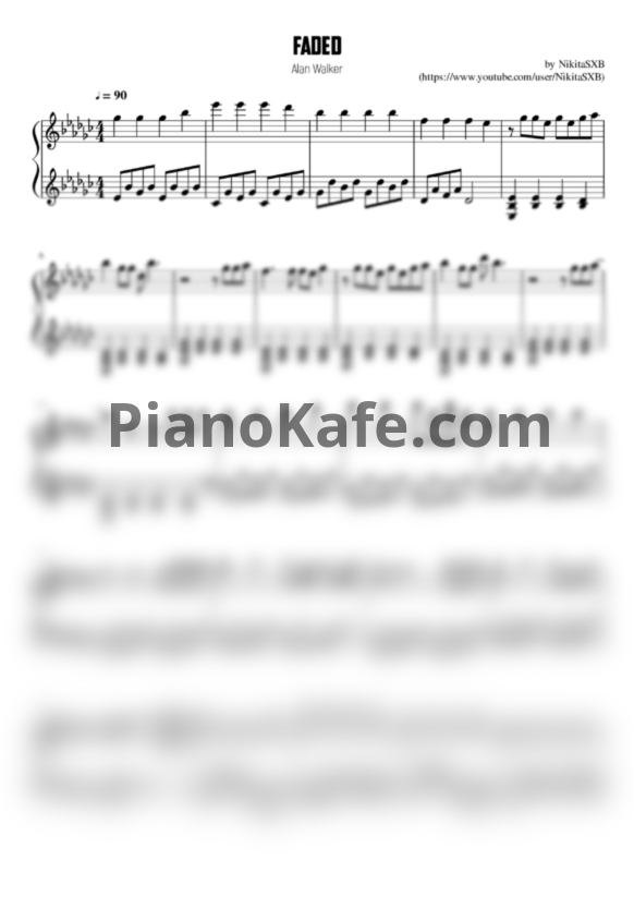 Ноты Alan Walker - Faded (NikitaSXB cover) - PianoKafe.com