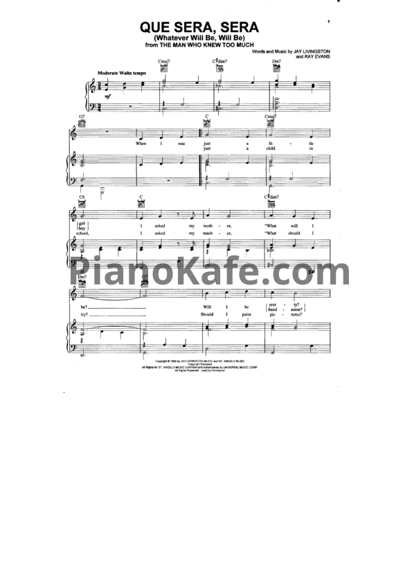 Ноты Doris Day - Que sera sera - PianoKafe.com