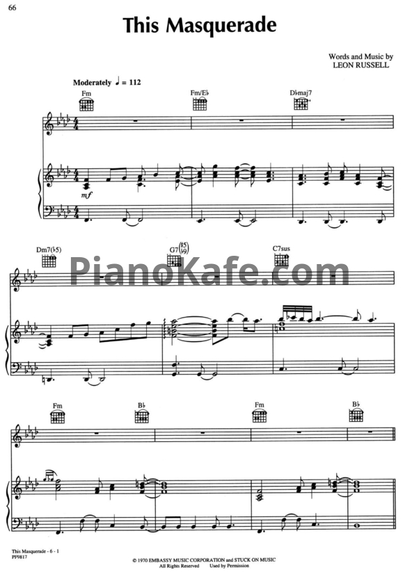 Ноты The Carpenters - This masquerade - PianoKafe.com
