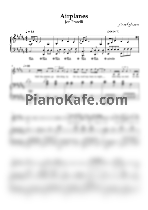 Ноты Jon Fratelli - Aeroplanes - PianoKafe.com