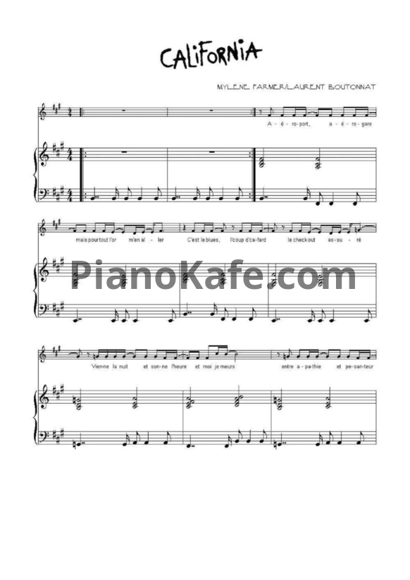 Ноты Mylene Farmer - California - PianoKafe.com