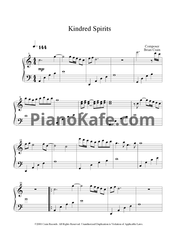 Ноты Brian Crain - Kindred spirits - PianoKafe.com
