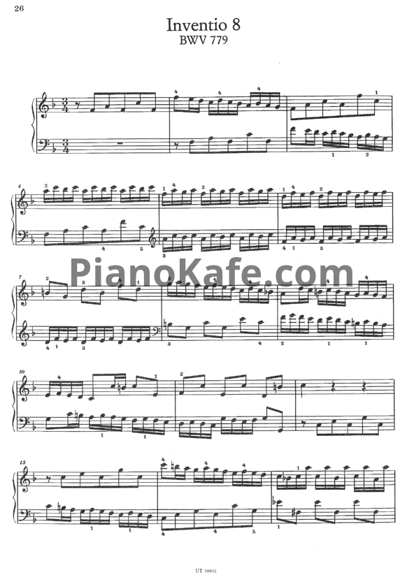 Ноты И. Бах - Инвенция №8 (BWV 779) - PianoKafe.com