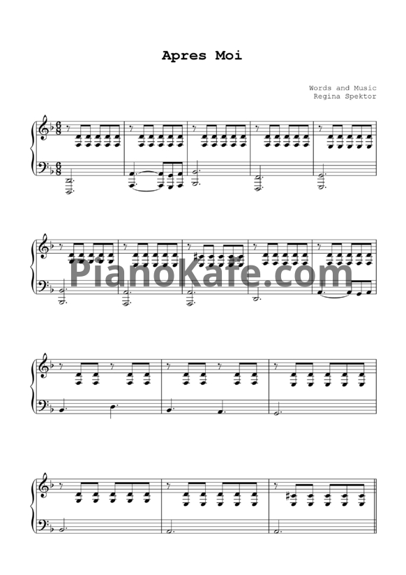 Ноты Regina Spektor - Apres Moi - PianoKafe.com