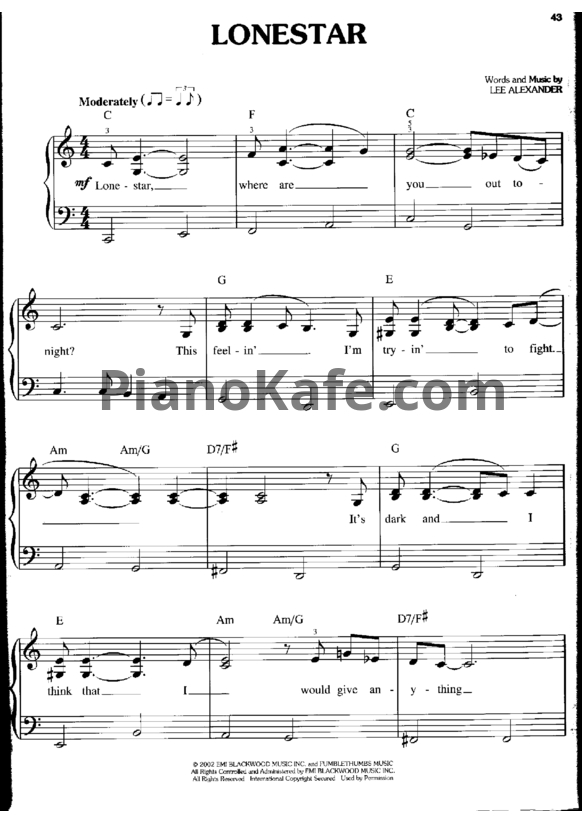 Ноты Norah Jones - Lonestar - PianoKafe.com