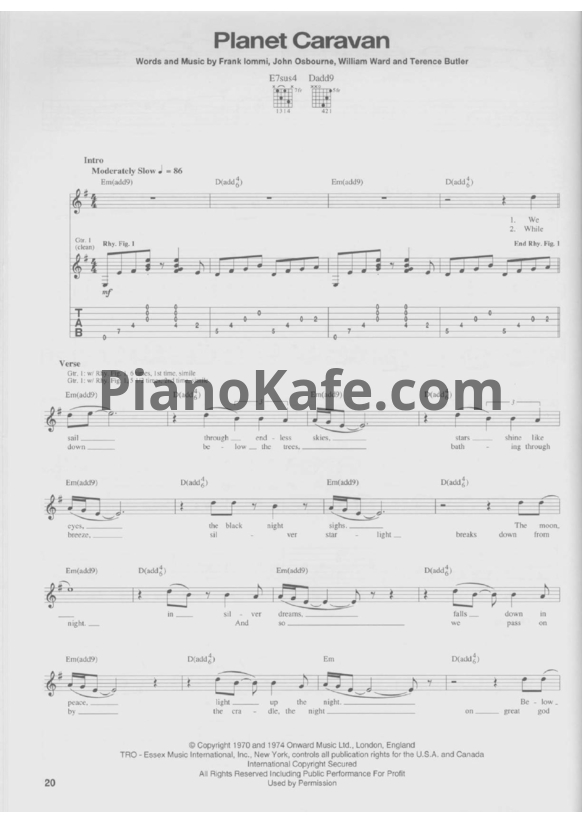 Ноты Black Sabbath - Planet caravan (Guitar tabs & Voice) - PianoKafe.com