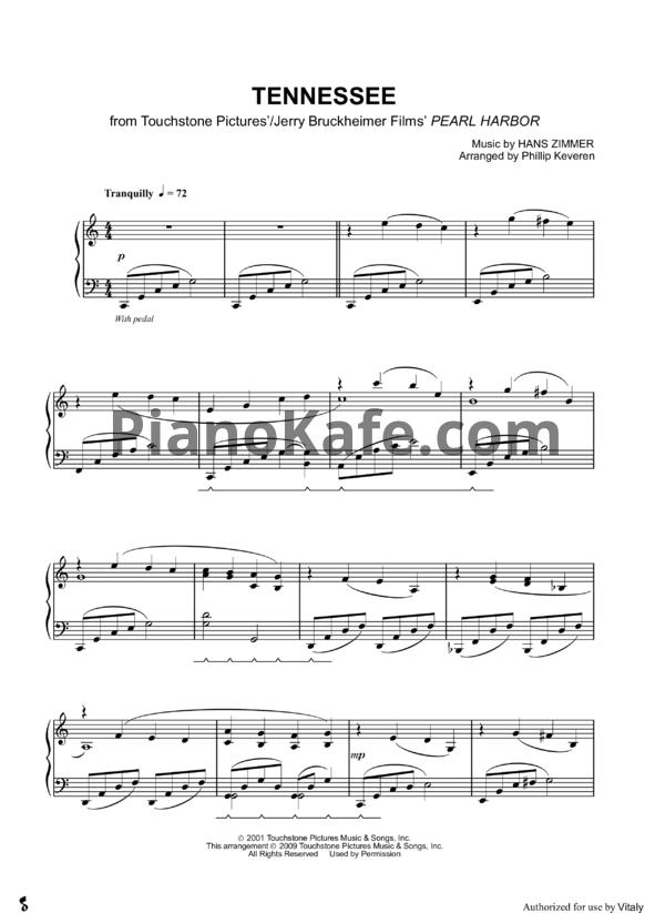 Ноты Hans Zimmer - Tennessee - PianoKafe.com