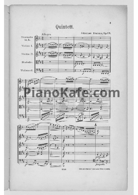 Ноты И. Брамс - Квинтет с кларнетом си минор (Op.115) - PianoKafe.com