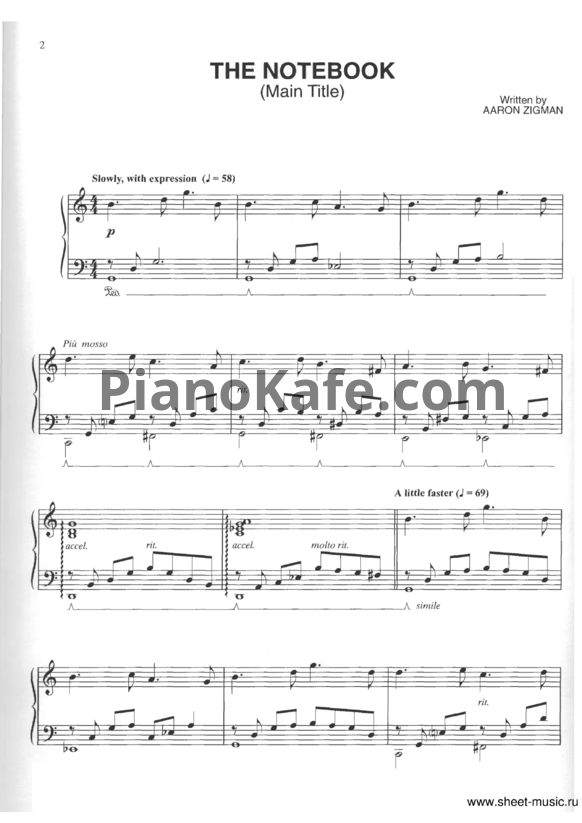 Ноты Aaron Zigman - The notebook main theme - PianoKafe.com