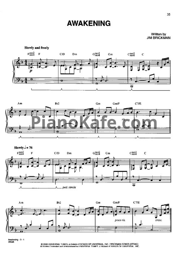 Ноты Jim Brickman - Awakening - PianoKafe.com