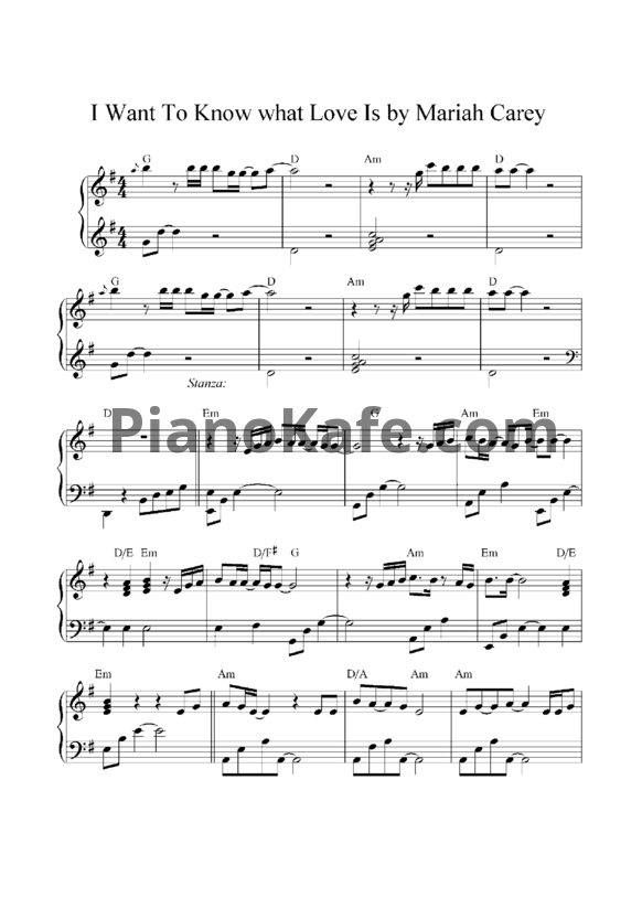 Ноты Mariah Carey - I want to know what love is - PianoKafe.com