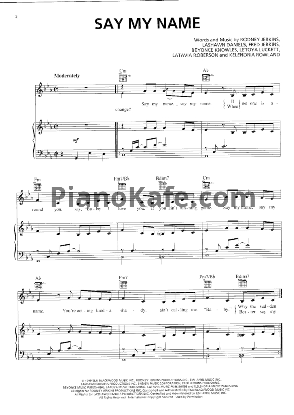 Ноты Destiny's Child - Say my name - PianoKafe.com