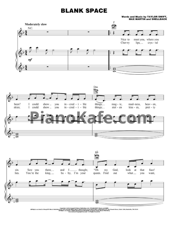 Ноты Taylor Swift - Blank space (Версия 3) - PianoKafe.com