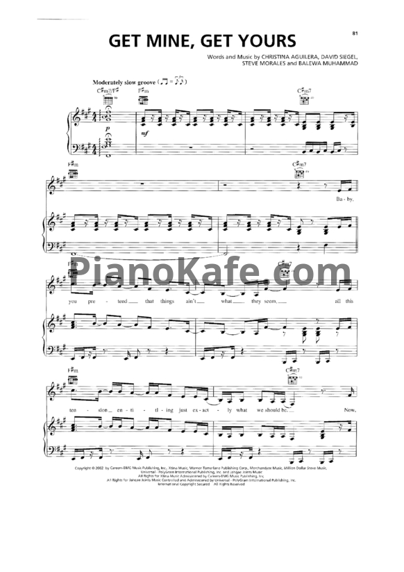 Ноты Christina Aguilera - Get mine, get yours - PianoKafe.com