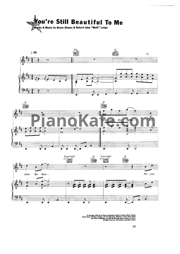 Ноты Bryan Adams - You're still beautiful to me - PianoKafe.com