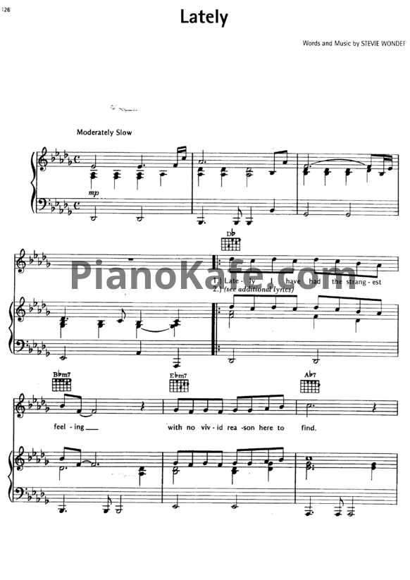 Ноты Stevie Wonder - Lately - PianoKafe.com
