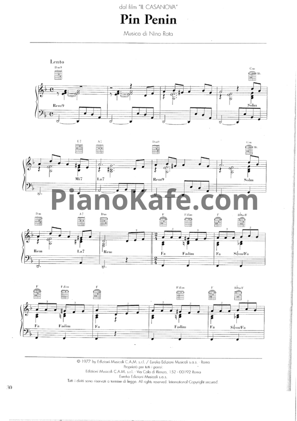 Ноты Nino Rota - Pin penin - PianoKafe.com