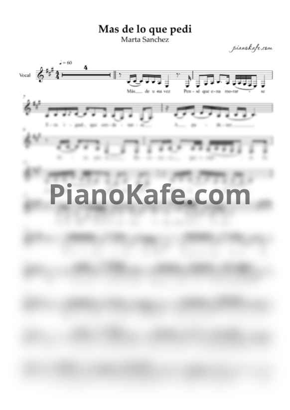 Ноты Marta Sanchez - Mas de lo que pedi (Вокальная партия) - PianoKafe.com