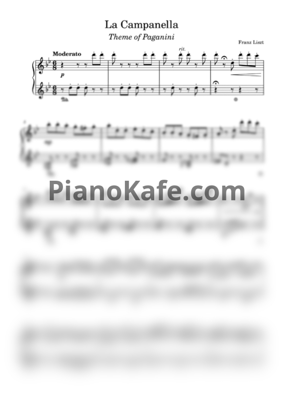 Ноты Franz Liszt - La Campanella (Легкое переложение) - PianoKafe.com