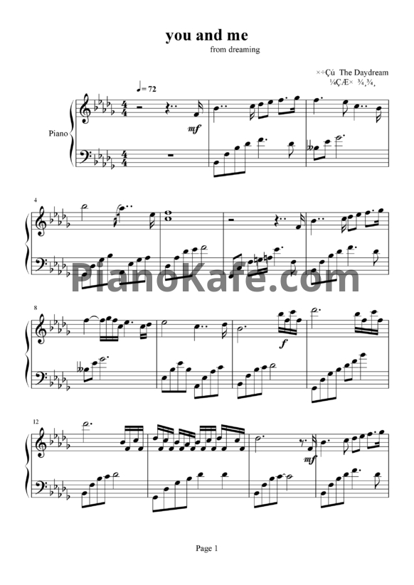 Ноты The Daydream - You and me - PianoKafe.com