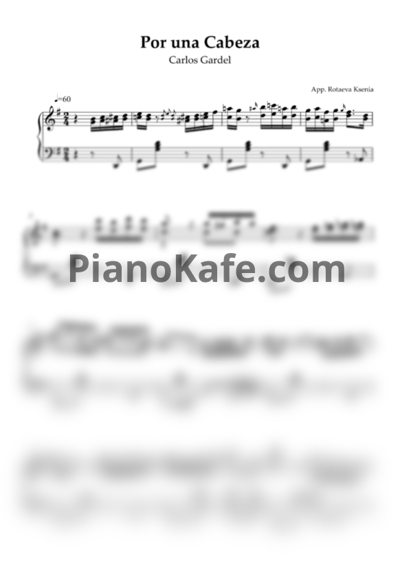 Ноты Carlos Gardel - Por una cabeza (Версия 3) - PianoKafe.com