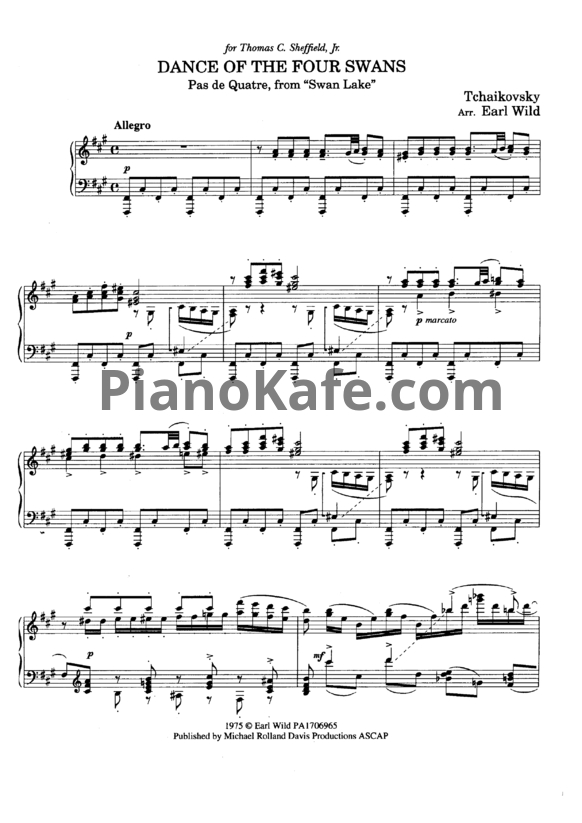 Ноты П. Чайковкий - Танец маленьких лебедей (Транскрипция Эрл Уайльд) - PianoKafe.com
