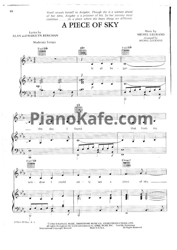 Ноты Barbra Streisand - A piece of sky - PianoKafe.com