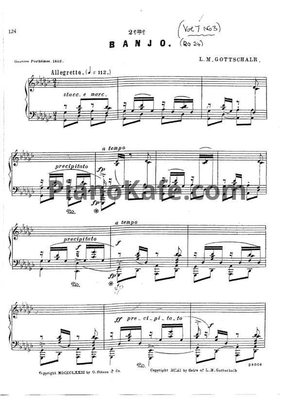 Ноты Луи Моро Готшалк - Banjo №2 (Op. 82) - PianoKafe.com